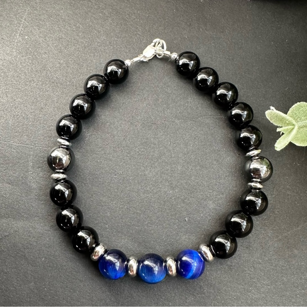 Blue Tigers Eye Bracelet sterling silver
